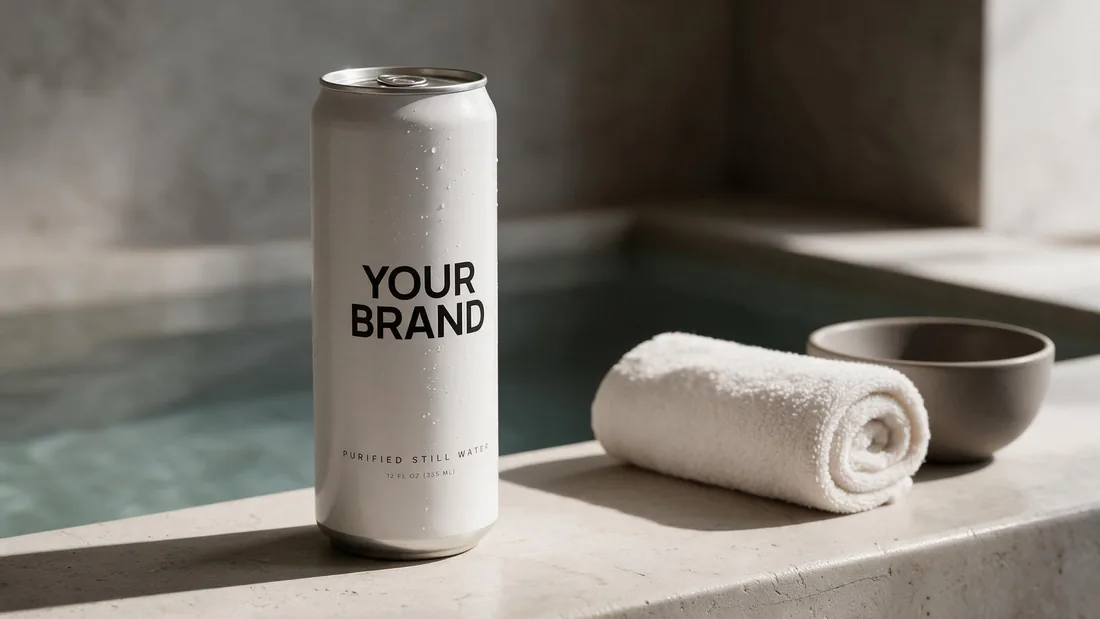 White can marked YOUR BRAND beside a spa pool